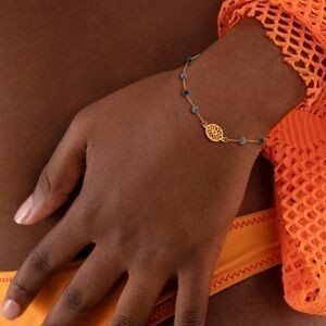 Bracelet Acier Jaune Pierres Synthétiques Noires 3.5mm Motif 10mm 16  à 19cm