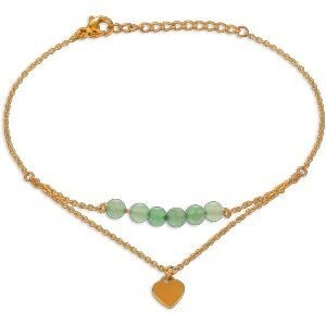 Bracelet Acier Jaune 2 rangs Aventurine 4.5mm Cœur 7mm 18  à 21cm