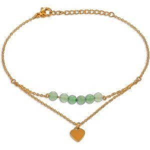 Bracelet Acier Jaune 2 rangs Aventurine 4.5mm Cœur 7mm 18  à 21cm