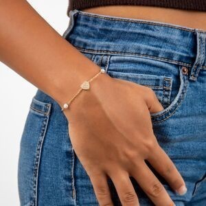 Bracelet Acier Jaune 17  à 20cm Perles 4mm Cœurs Zirconium 18mm