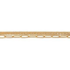Bracelet Acier Jaune Triple Rangs Fantaisie 18  à 21cm
