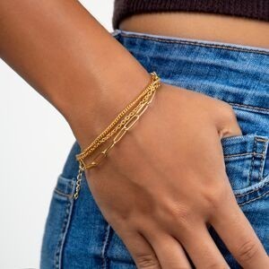 Bracelet Acier Jaune Triple Rangs Fantaisie 18  à 21cm