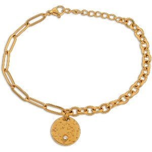 Bracelet Acier Jaune Maillons Différents Médaille Cristal 5mm 18  à 21cm