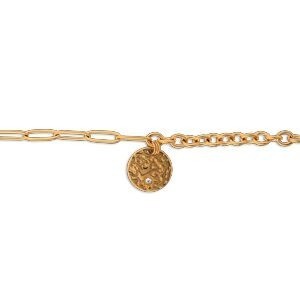 Bracelet Acier Jaune Maillons Différents Médaille Cristal 5mm 18  à 21cm