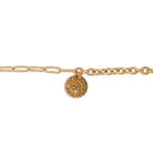 Bracelet Acier Jaune Maillons Différents Médaille Cristal 5mm 18  à 21cm