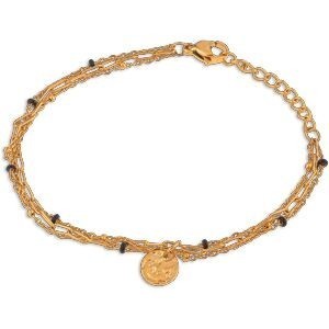 Bracelet Acier Jaune Triple Rangs 17  à 20cm Pastille Martelée 7.5mm Email Noir 2.5mm