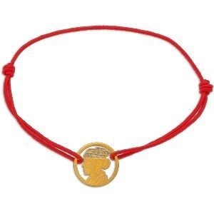 Bracelet Or 750 Cayennaise Email Pailleté 14mm Cordon Rouge 19cm