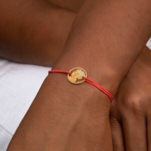 Bracelet Or 750 Cayennaise Email Pailleté 14mm Cordon Rouge 19cm