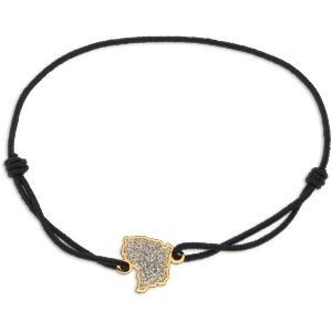 Bracelet Or 750 Carte Guyane Email Pailleté 13*10mm Cordon Noir 19cm