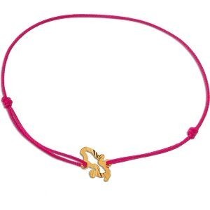Bracelet Or 375 Carte Martinique Diamanté 8*13mm Cordon Rose 18cm