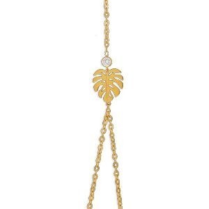 Chaîne Main Or 375 19cm Feuille Palmier 10*11mm Zirconium 3.5mm