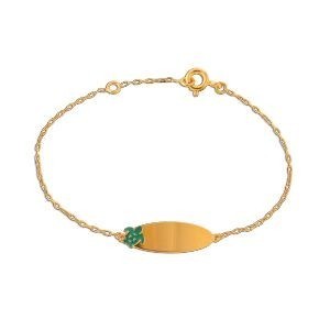 Bracelet Identité Or 375 Maille Forçat Diamanté 1mm Tortue Email Vert 14  à 16mm