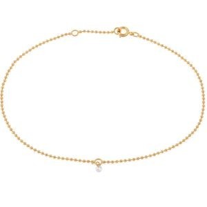 Chaîne Cheville Plaqué Or 25  à 27cm Maille Boules Zirconium Blanc 3mm