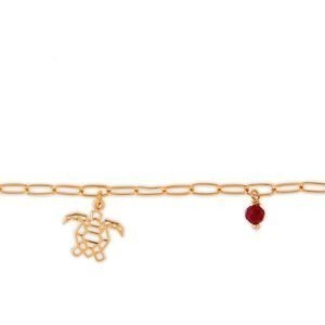 Bracelet Plaqué Or Tortue Origami  Cristal Grenat 4mm 18  à 20cm