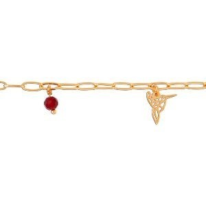 Bracelet Plaqué Or Colibri Origami 9*10mm Cristal Grenat 4mm 18  à 20cm