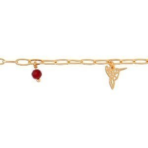 Bracelet Plaqué Or Colibri Origami 9*10mm Cristal Grenat 4mm 18  à 20cm