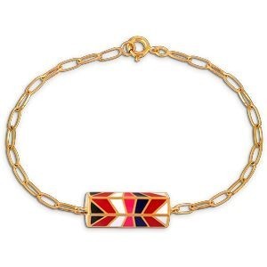 Bracelet Plaqué Or 18  à 20cm Talisman Email Multicolore 20*8mm