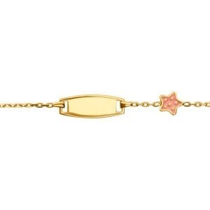 Bracelet Identité Plaqué Or Etoile Email Rose 6mm 14  à 16cm