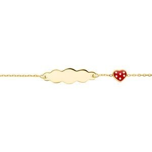 Bracelet Identité Plaqué Or Cœur Email Rouge 6*7mm 14  à 16cm