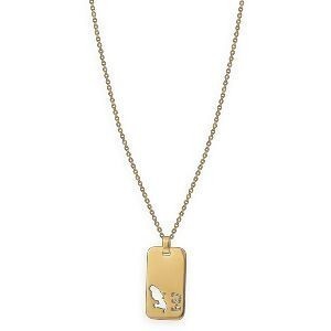 Collier Acier Jaune G.9.7 Carte Martinique Ajourée Chaîne 2mm 50  à 55cm Plaque 19*30mm