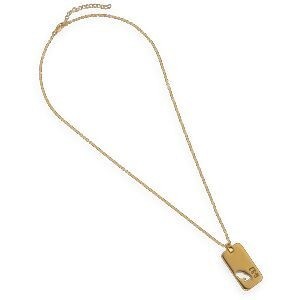Collier Acier Jaune G.9.7 Carte Martinique Ajourée Chaîne 2mm 50  à 55cm Plaque 19*30mm