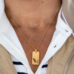 Collier Acier Jaune G.9.7 Carte Martinique Ajourée Chaîne 2mm 50  à 55cm Plaque 19*30mm