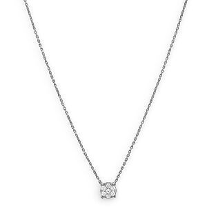 Collier Or 750 Gris 0.8 mm Fleur 5mm Diamants 0.14ct 4 Griffes 40  à 44cm