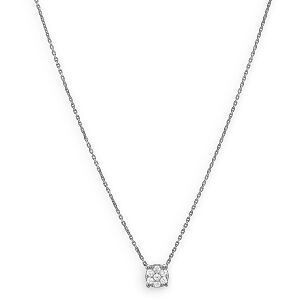 Collier Or 750 Gris 0.8 mm Fleur 5mm Diamants 0.14ct 4 Griffes 40  à 44cm