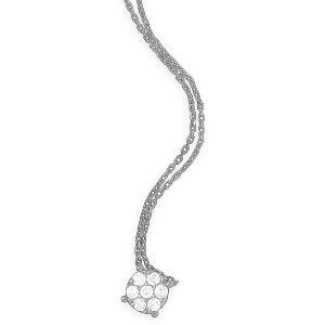 Collier Or 750 Gris 0.8 mm Fleur 5mm Diamants 0.14ct 4 Griffes 40  à 44cm