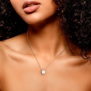 Collier Or 750 Gris 0.8 mm Fleur 5mm Diamants 0.14ct 4 Griffes 40  à 44cm