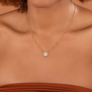 Collier Or 750 0.8mm Motif Fleur 5mm Diamants 0.14ct 4 Griffes 40  à 44cm