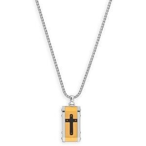 Collier Acier Tricolore Croix 15*35mm 55  à 60cm