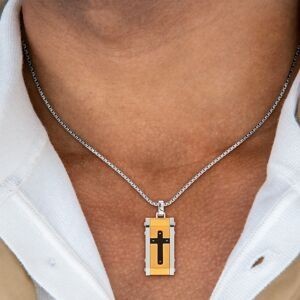 Collier Acier Tricolore Croix 15*35mm 55  à 60cm