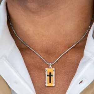 Collier Acier Tricolore Croix 15*35mm 55  à 60cm