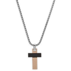 Collier Acier Tricolore Croix 16*30mm 55  à 60cm
