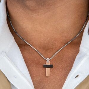 Collier Acier Tricolore Croix 16*30mm 55  à 60cm