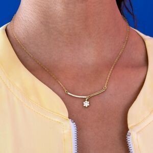 Collier Or 750 Fleur Zirconium 6mm Chaîne 0.9mm 42cm