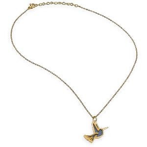 Collier Acier Bicolore Colibri Bleu 30*32mm Chaîne 40  à 45cm