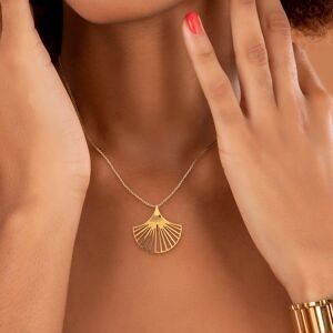 Collier Acier Jaune Motif Eventail 40*39.5mm 42  à 45cm