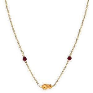 Collier Or 750 Nœud Forçat Antillais 6mm Cristal Grenat 4mm 45cm