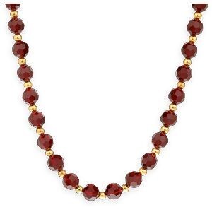 Collier Or 750 Cristal Grenat 6mm Grain D'or 3mm 45cm