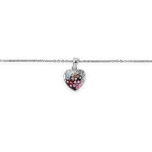 Collier Acier Cœur 14.5*22mm Email Multicolore 42 A 45cm
