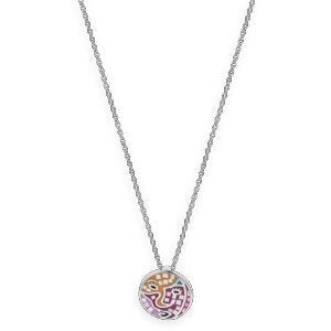 Collier Acier Motif 16mm Email Jaune Rose 42 A 45cm