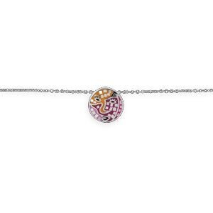Collier Acier Motif 16mm Email Jaune Rose 42 A 45cm