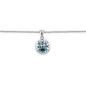 Collier Acier Motif 14.5mm Email Bleu 42 A 45cm