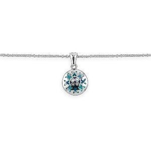 Collier Acier Motif 14.5mm Email Bleu 42 A 45cm