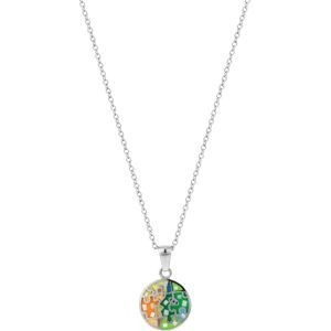 Collier Acier Motif 14.5mm Email Vert Orange 42 A 45cm