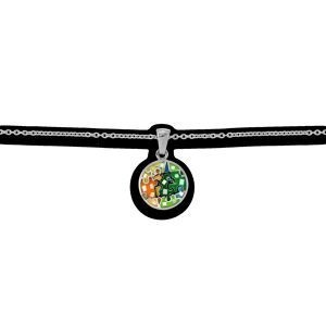 Collier Acier Motif 14.5mm Email Vert Orange 42 A 45cm