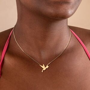 Collier Or 375 Pendentif Colibri Cœur 14*16mm 45cm