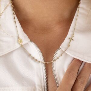Collier Chapelet Or 750 Boules2mm Miraculeuse4.5*7.5mm Croix5.7*7.5mm 42  à 45cm